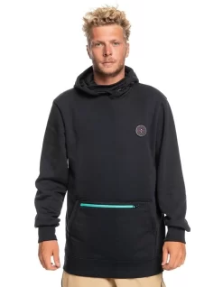 Quiksilver Big Logo Tech Technical Hoodie In True Black
