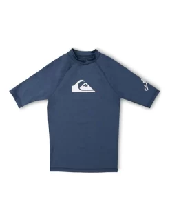 Quiksilver All Time Short Sleeve Youth Rashguard In Navy
