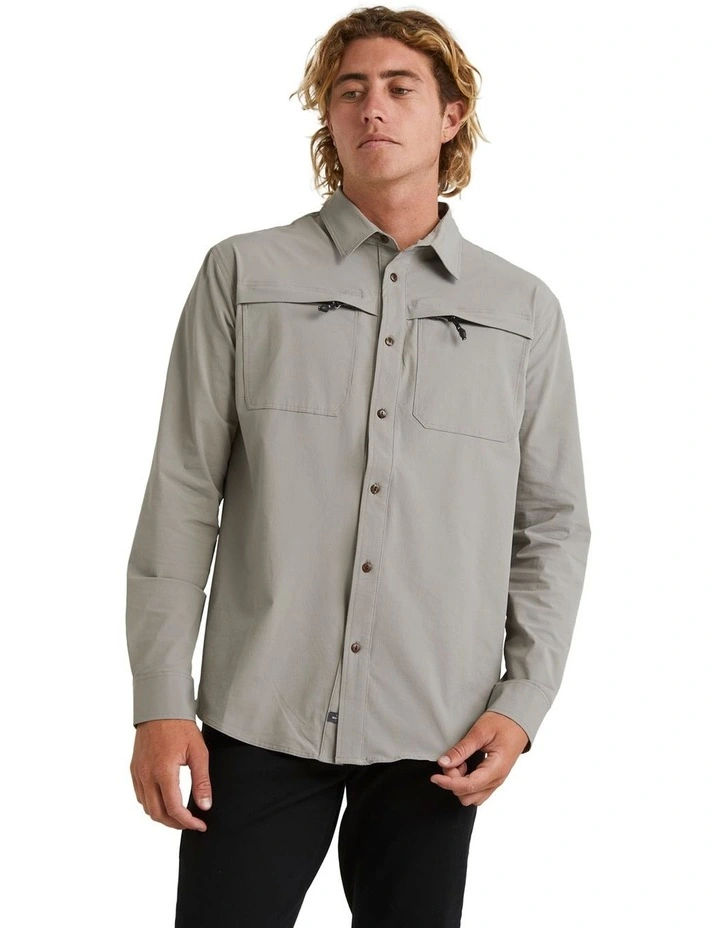 Quiksilver Landing Fish Shirt In Light Grey Heather 3 Quiksilver Landing Fish Shirt In Light Grey Heather